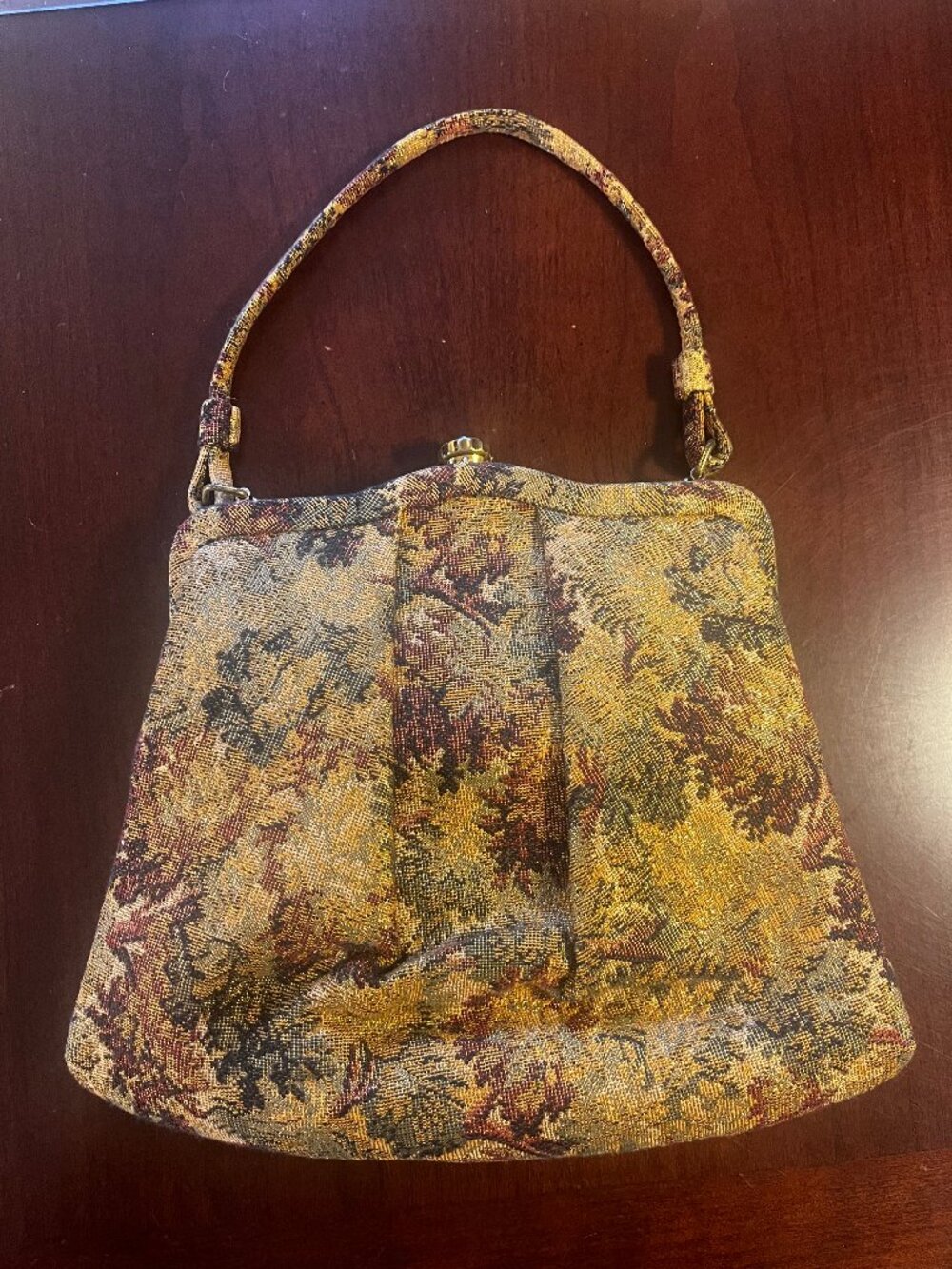 Vintage Lewis Gold Metallic Floral Brocade Kiss Lock Handbag